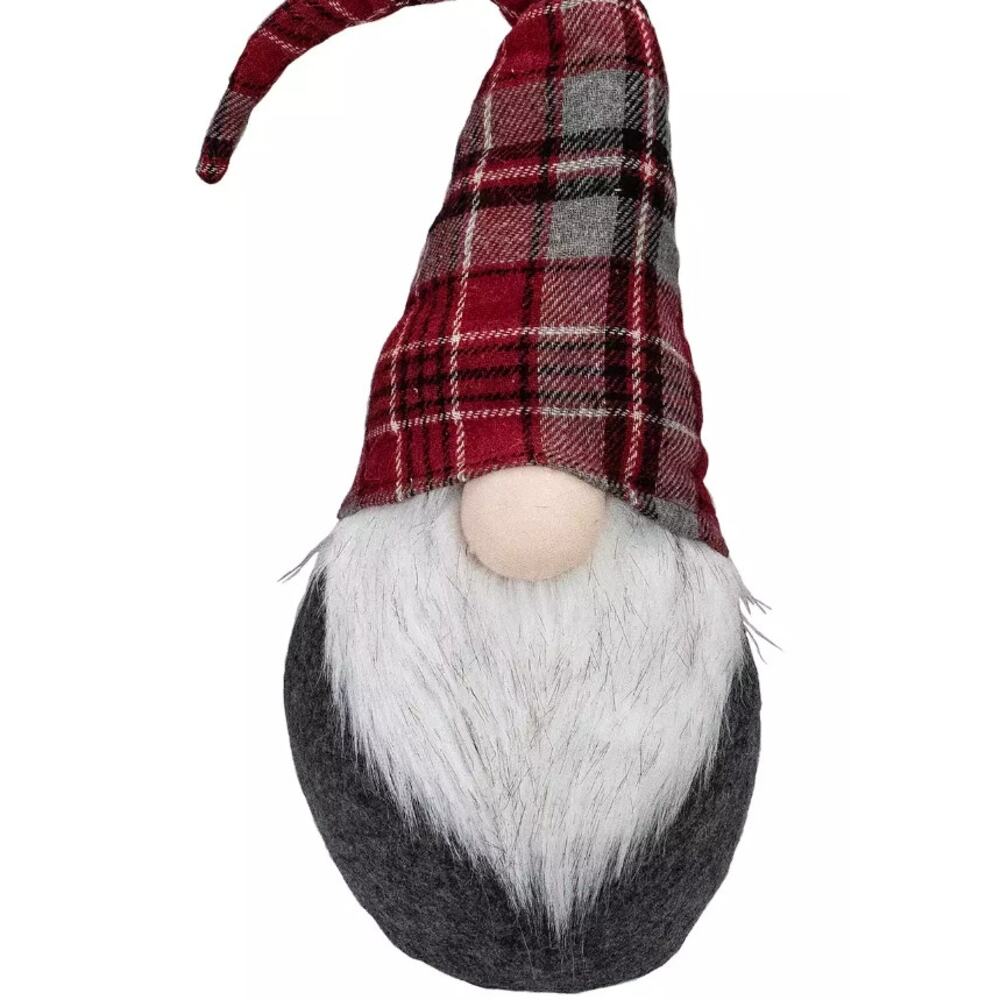 25" Red and Gray Plaid Gnome Sitting Tabletop Figure Christmas Decoration NWT